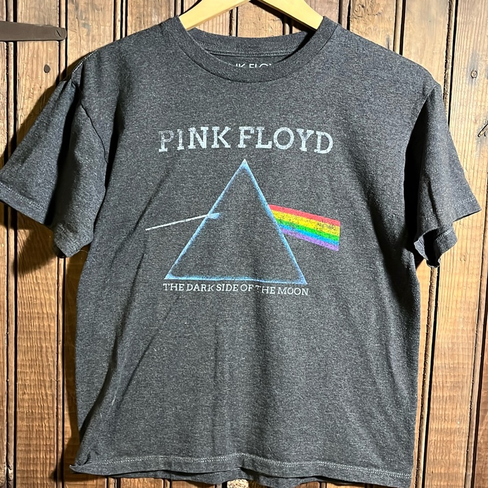 Pink Floyd Charcoal Gray Short Sleeve Tee with Prism Rainbow Graphic